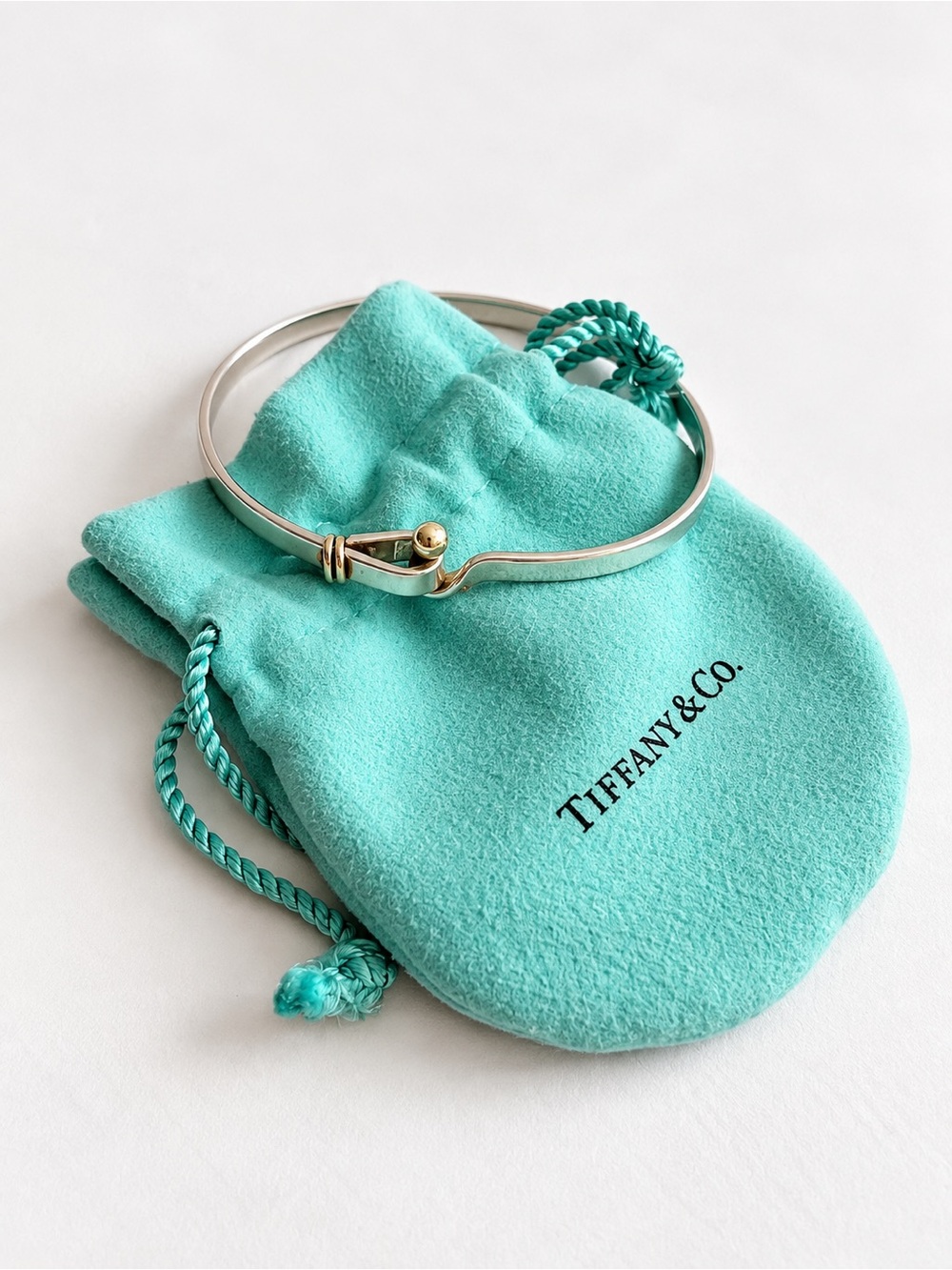 Tiffany & Co. 925 Sterling Silver 18K Gold 750 Hook & Eye Bangle Bracelet